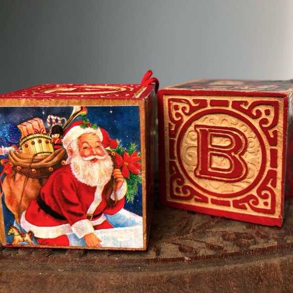 Vintage Set of 2 Children’s Toy Block Santa Claus Christmas Ornaments - Picture 2 of 10